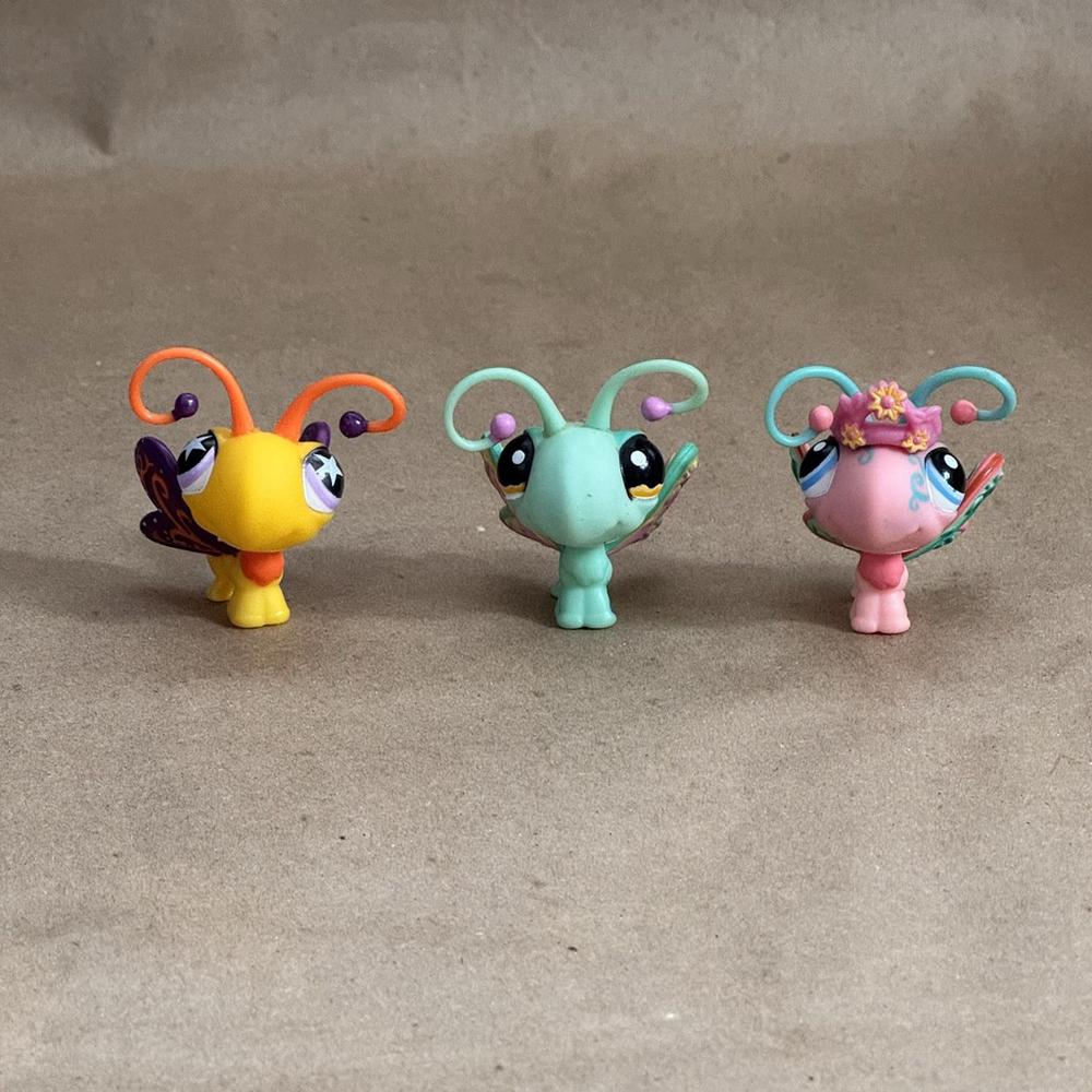 Littlest Pet Shop Butterfly Lot #801 (Yellow) #1357 (Pink) and #1136 (Green)